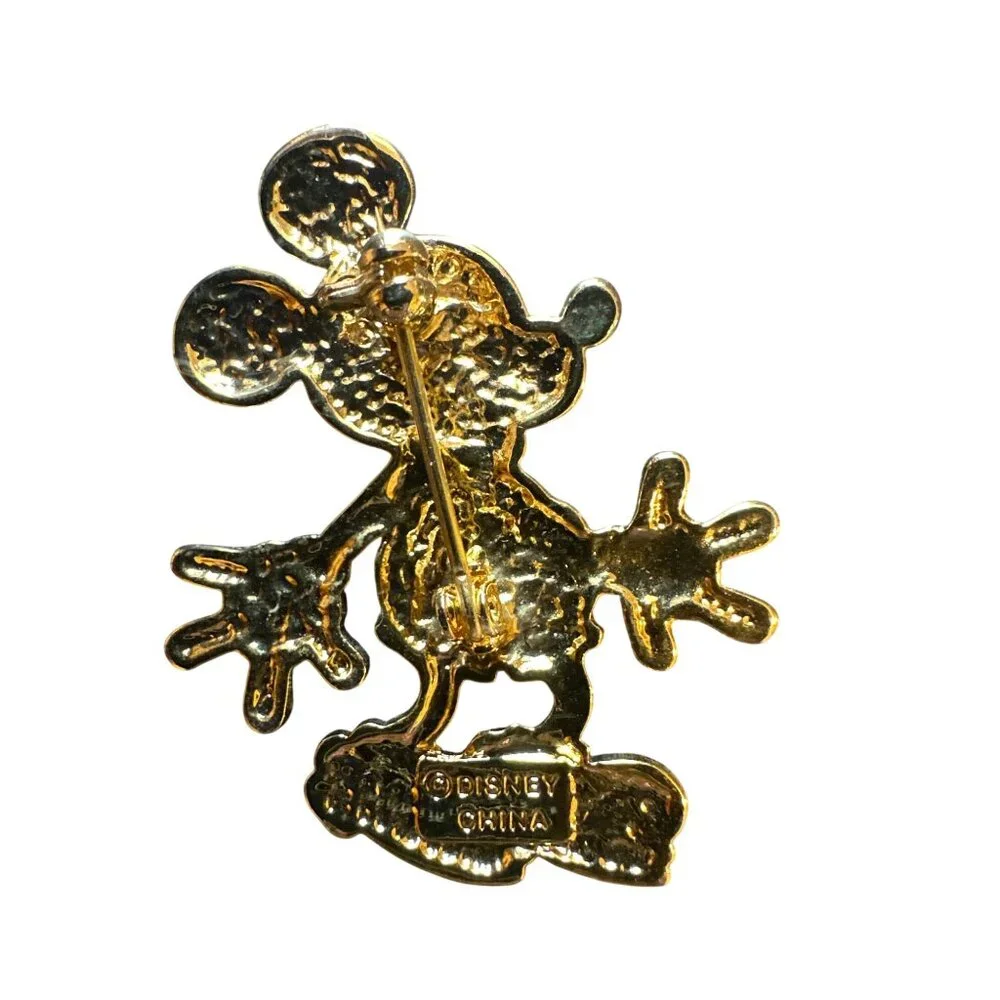 Disney Mickey Mouse Gold-Plated Rhinestone Brooch Pin With Multicolor Crystals - Picture 3 of 3